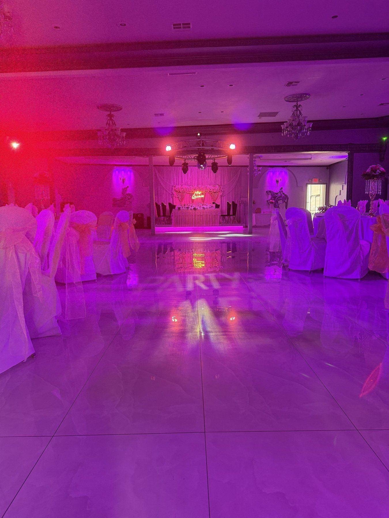 The dance floor lit for the party